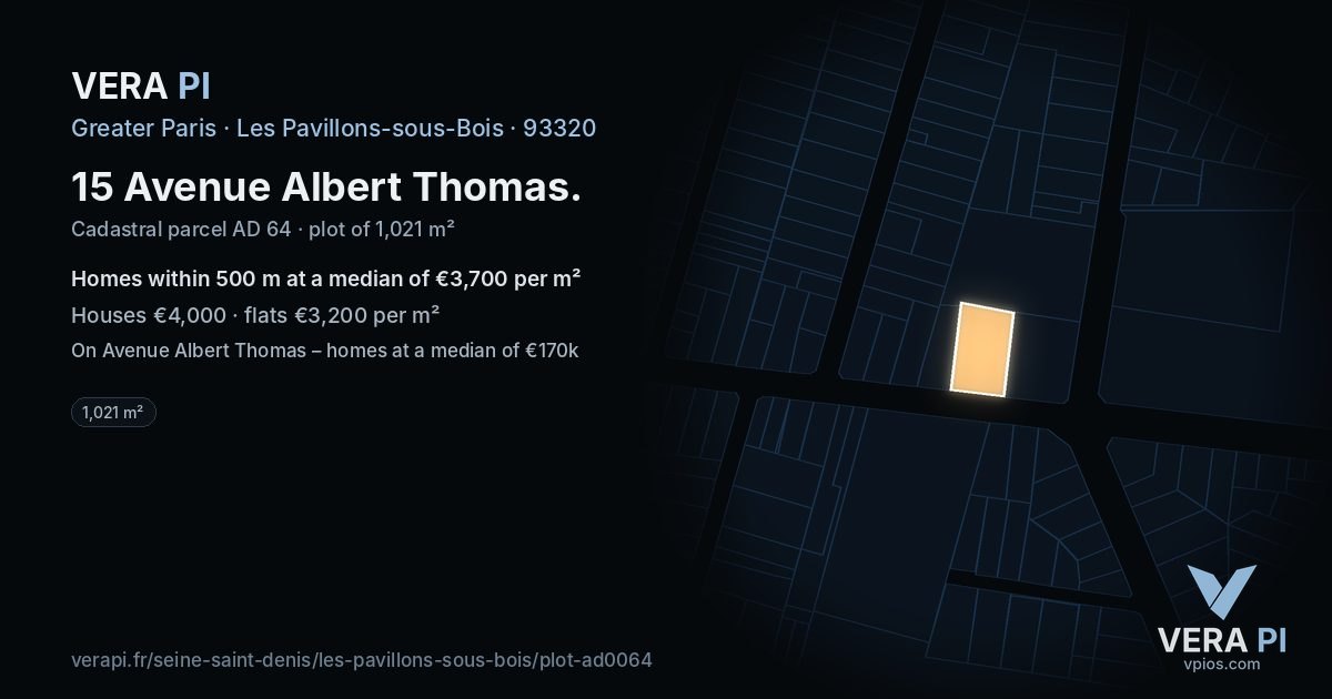 15 Avenue Albert Thomas, Les Pavillons-sous-Bois at night – the plot lit, the parcels around coloured by the prices near them
