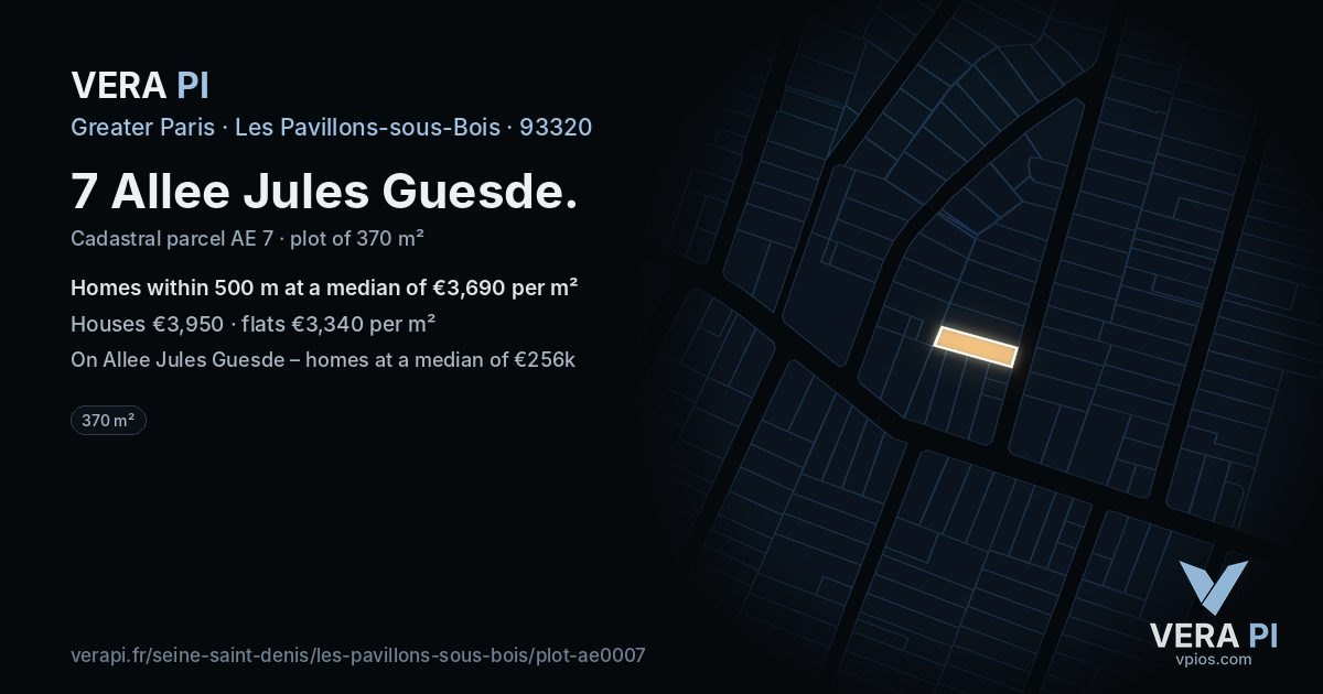 7 Allee Jules Guesde, Les Pavillons-sous-Bois at night – the plot lit, the parcels around coloured by the prices near them