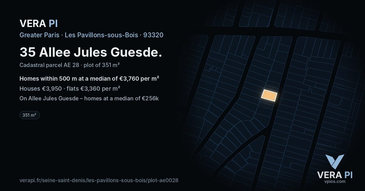 35 Allee Jules Guesde, Les Pavillons-sous-Bois at night – the plot lit, the parcels around coloured by the prices near them