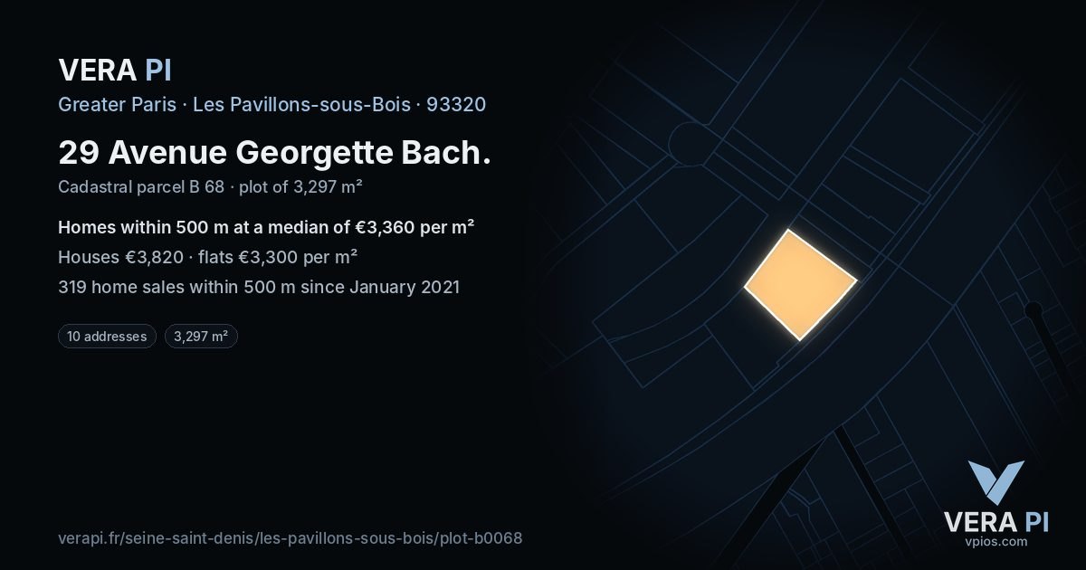 29 Avenue Georgette Bach, Les Pavillons-sous-Bois at night – the plot lit, the parcels around coloured by the prices near them