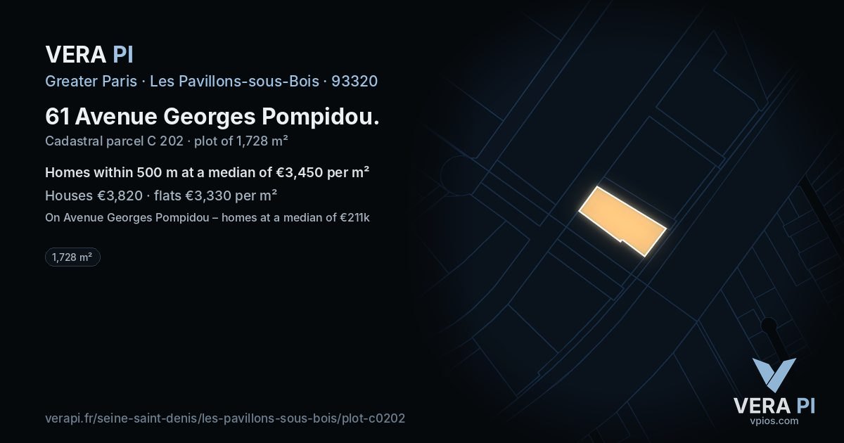 61 Avenue Georges Pompidou, Les Pavillons-sous-Bois at night – the plot lit, the parcels around coloured by the prices near them
