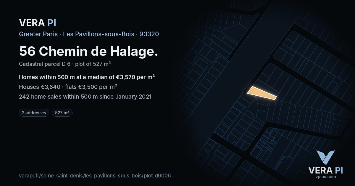 56 Chemin de Halage, Les Pavillons-sous-Bois at night – the plot lit, the parcels around coloured by the prices near them