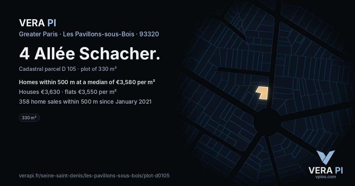 4 Allée Schacher, Les Pavillons-sous-Bois at night – the plot lit, the parcels around coloured by the prices near them