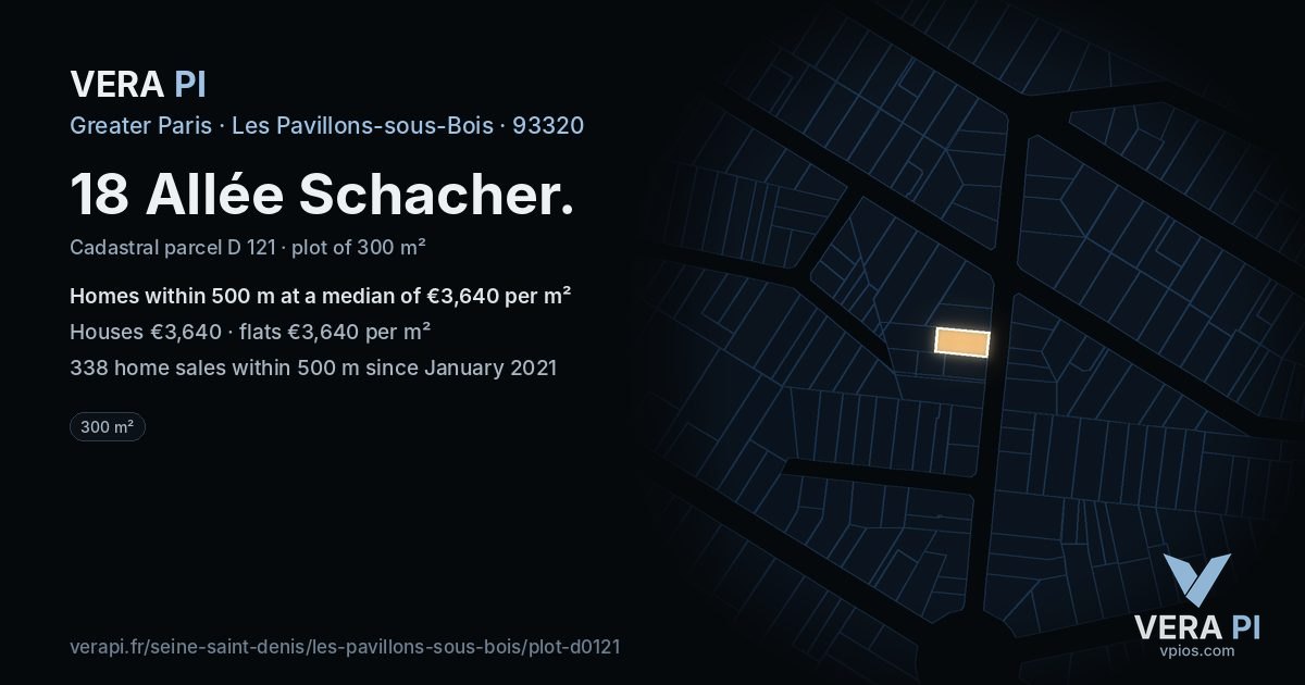 18 Allée Schacher, Les Pavillons-sous-Bois at night – the plot lit, the parcels around coloured by the prices near them