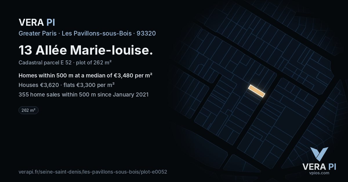 13 Allée Marie-louise, Les Pavillons-sous-Bois at night – the plot lit, the parcels around coloured by the prices near them