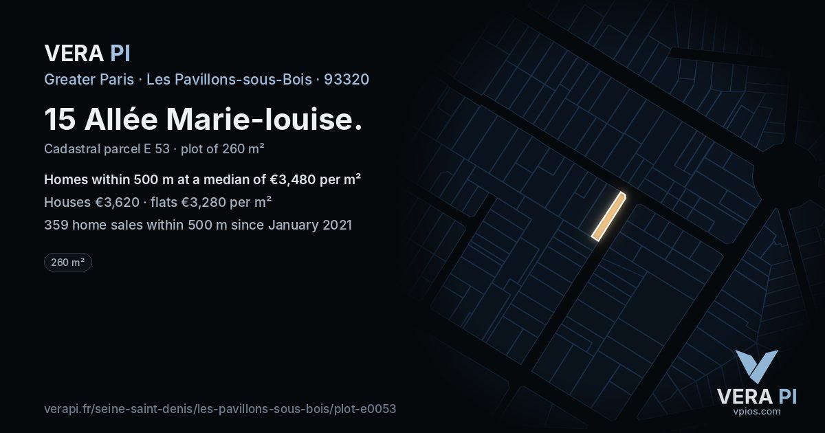 15 Allée Marie-louise, Les Pavillons-sous-Bois at night – the plot lit, the parcels around coloured by the prices near them