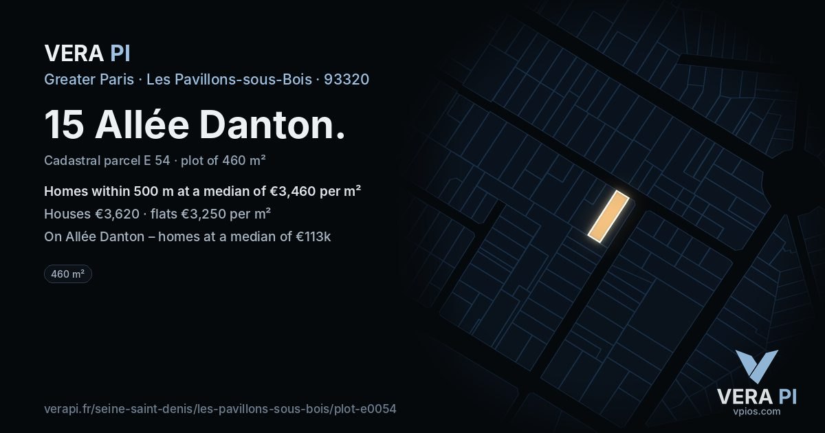 15 Allée Danton, Les Pavillons-sous-Bois at night – the plot lit, the parcels around coloured by the prices near them