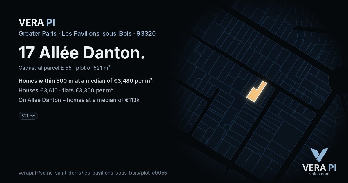 17 Allée Danton, Les Pavillons-sous-Bois at night – the plot lit, the parcels around coloured by the prices near them