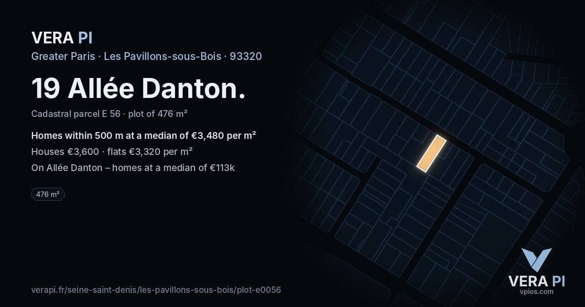19 Allée Danton, Les Pavillons-sous-Bois at night – the plot lit, the parcels around coloured by the prices near them