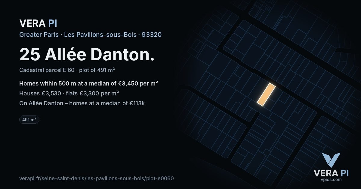 25 Allée Danton, Les Pavillons-sous-Bois at night – the plot lit, the parcels around coloured by the prices near them