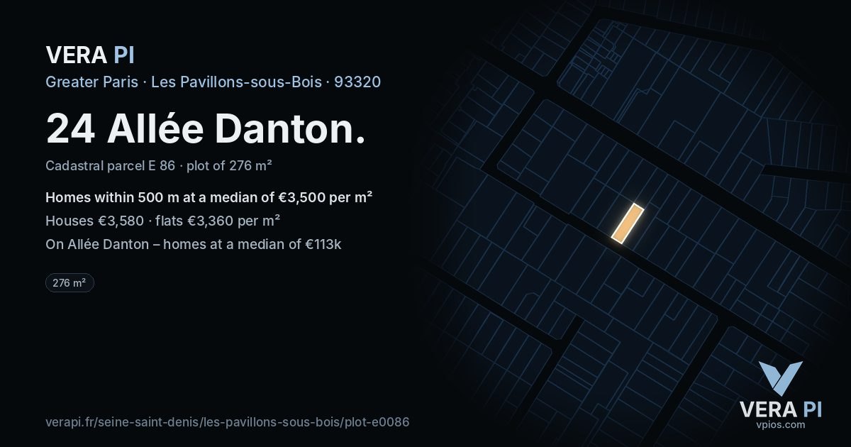 24 Allée Danton, Les Pavillons-sous-Bois at night – the plot lit, the parcels around coloured by the prices near them