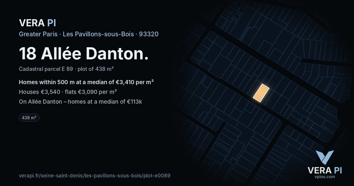 18 Allée Danton, Les Pavillons-sous-Bois at night – the plot lit, the parcels around coloured by the prices near them