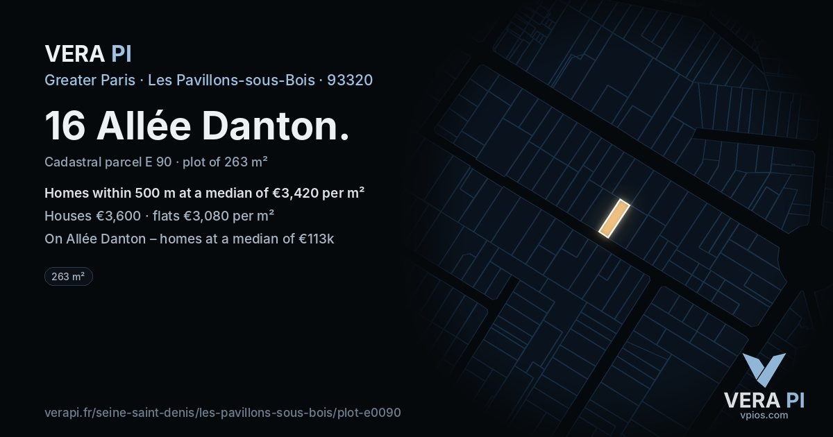 16 Allée Danton, Les Pavillons-sous-Bois at night – the plot lit, the parcels around coloured by the prices near them