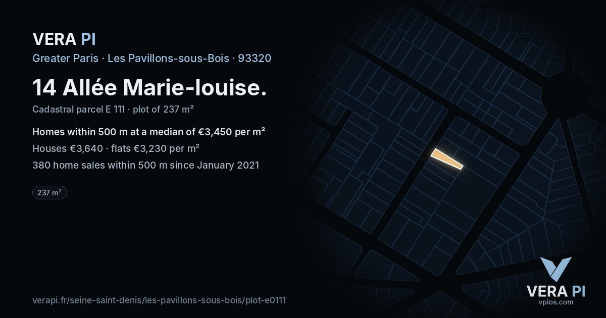 14 Allée Marie-louise, Les Pavillons-sous-Bois at night – the plot lit, the parcels around coloured by the prices near them