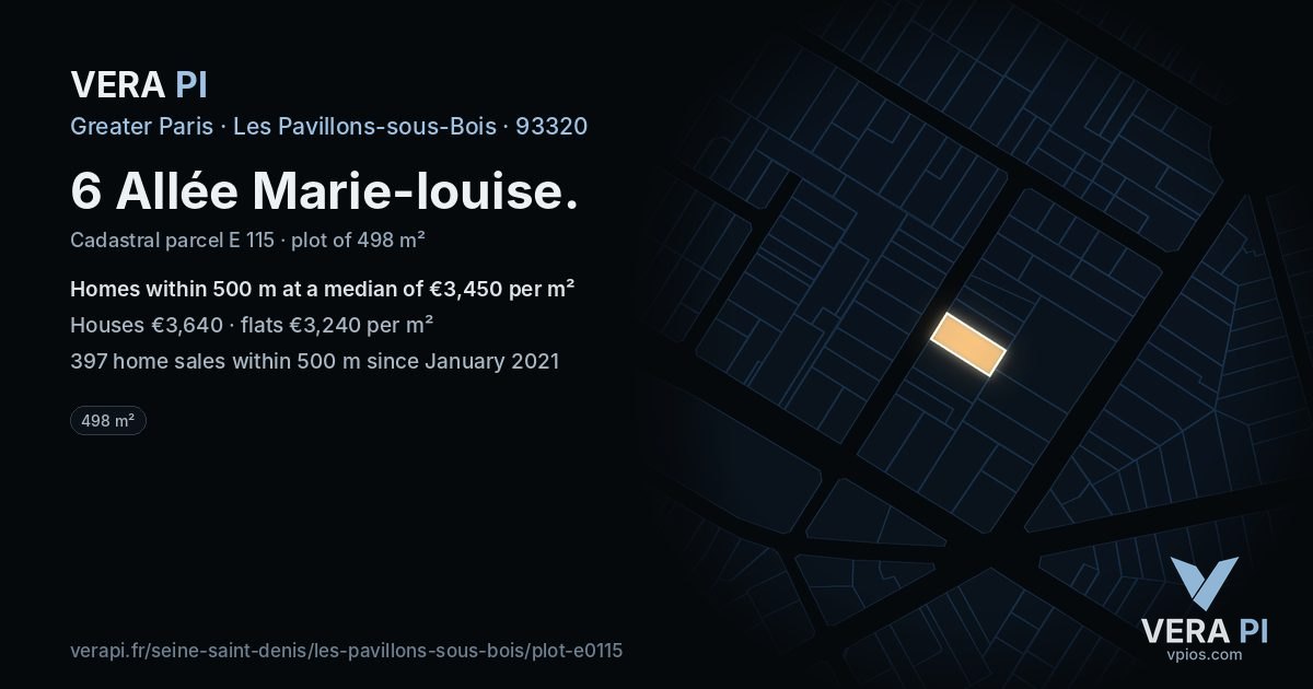 6 Allée Marie-louise, Les Pavillons-sous-Bois at night – the plot lit, the parcels around coloured by the prices near them