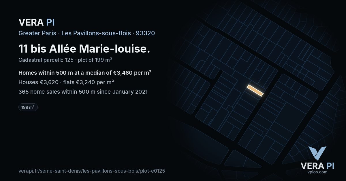 11 bis Allée Marie-louise, Les Pavillons-sous-Bois at night – the plot lit, the parcels around coloured by the prices near them