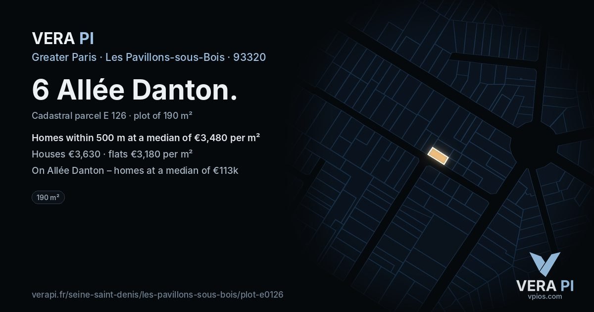 6 Allée Danton, Les Pavillons-sous-Bois at night – the plot lit, the parcels around coloured by the prices near them