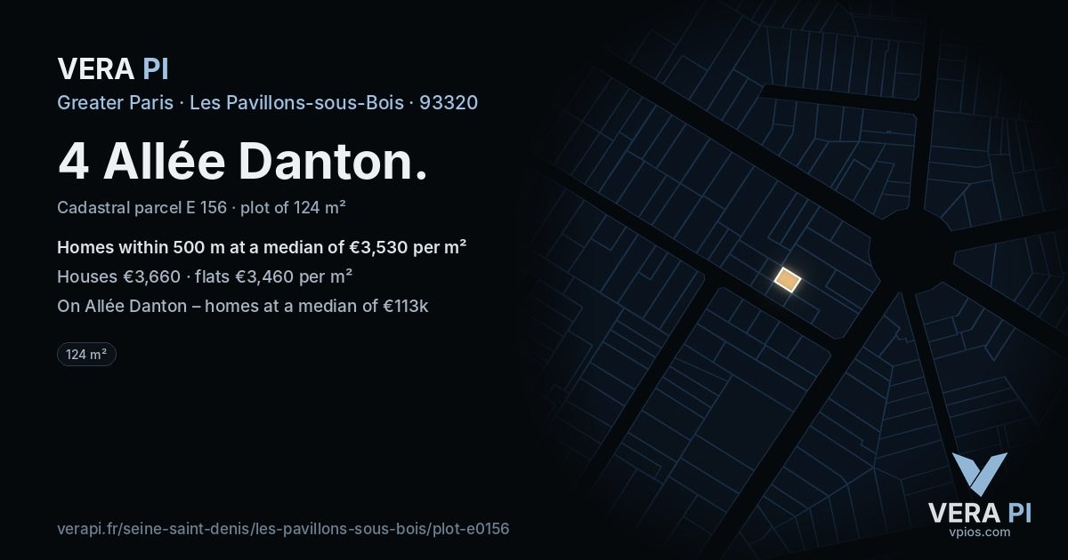 4 Allée Danton, Les Pavillons-sous-Bois at night – the plot lit, the parcels around coloured by the prices near them