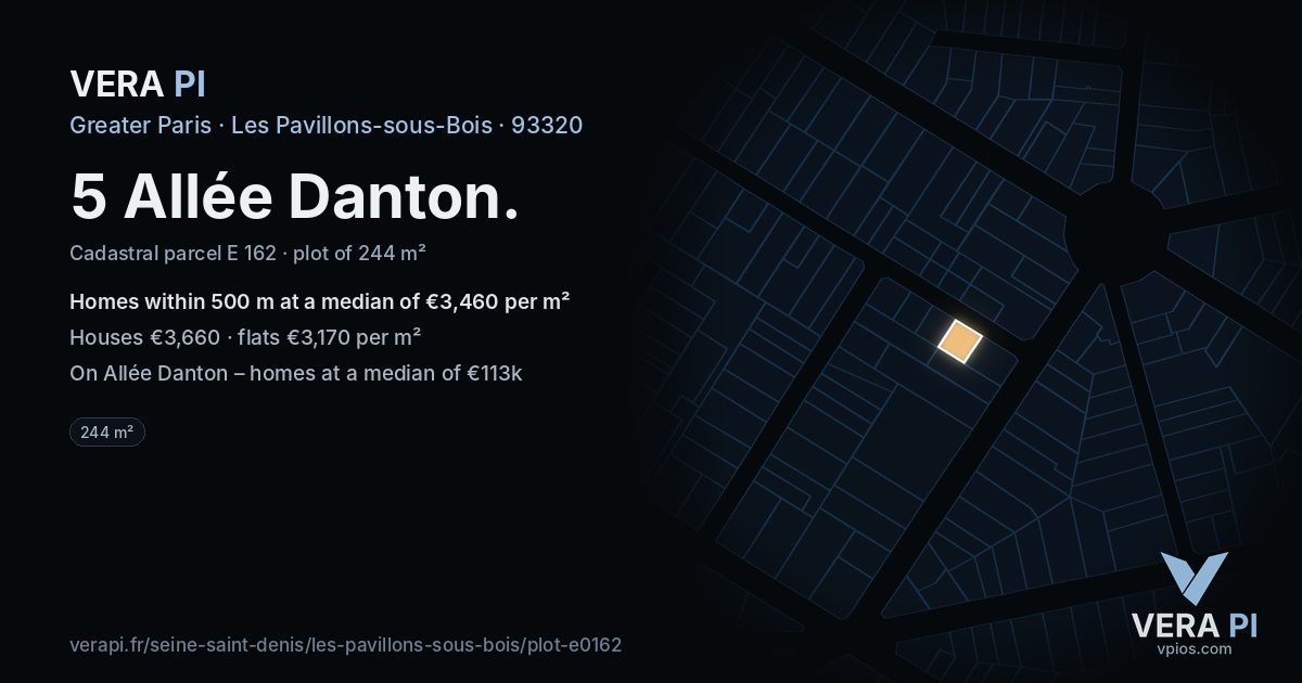 5 Allée Danton, Les Pavillons-sous-Bois at night – the plot lit, the parcels around coloured by the prices near them