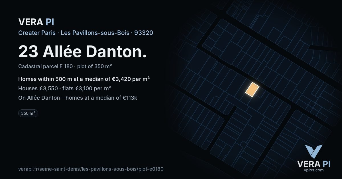 23 Allée Danton, Les Pavillons-sous-Bois at night – the plot lit, the parcels around coloured by the prices near them