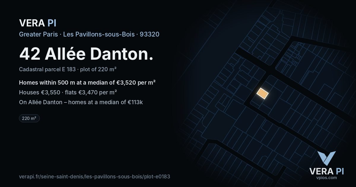 42 Allée Danton, Les Pavillons-sous-Bois at night – the plot lit, the parcels around coloured by the prices near them