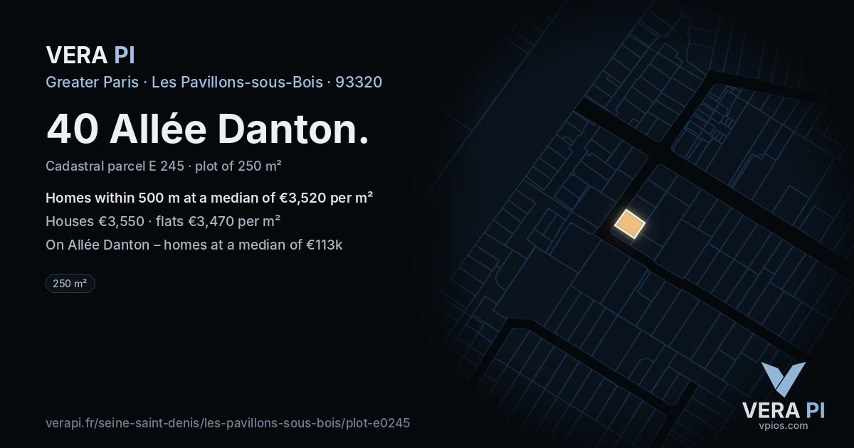 40 Allée Danton, Les Pavillons-sous-Bois at night – the plot lit, the parcels around coloured by the prices near them