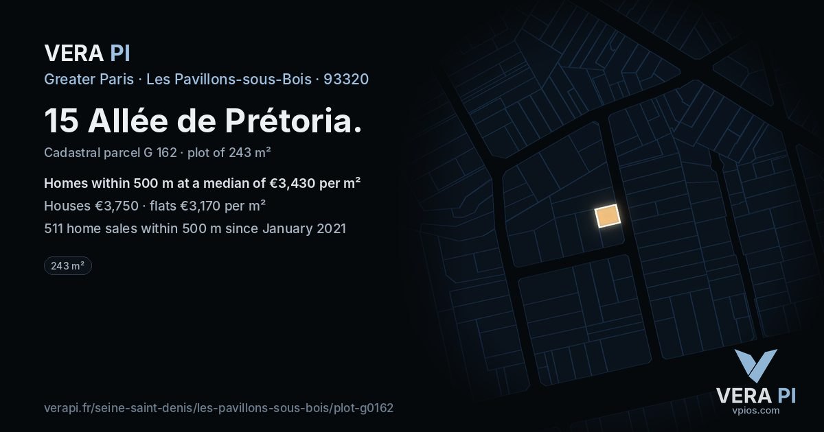 15 Allée de Prétoria, Les Pavillons-sous-Bois at night – the plot lit, the parcels around coloured by the prices near them