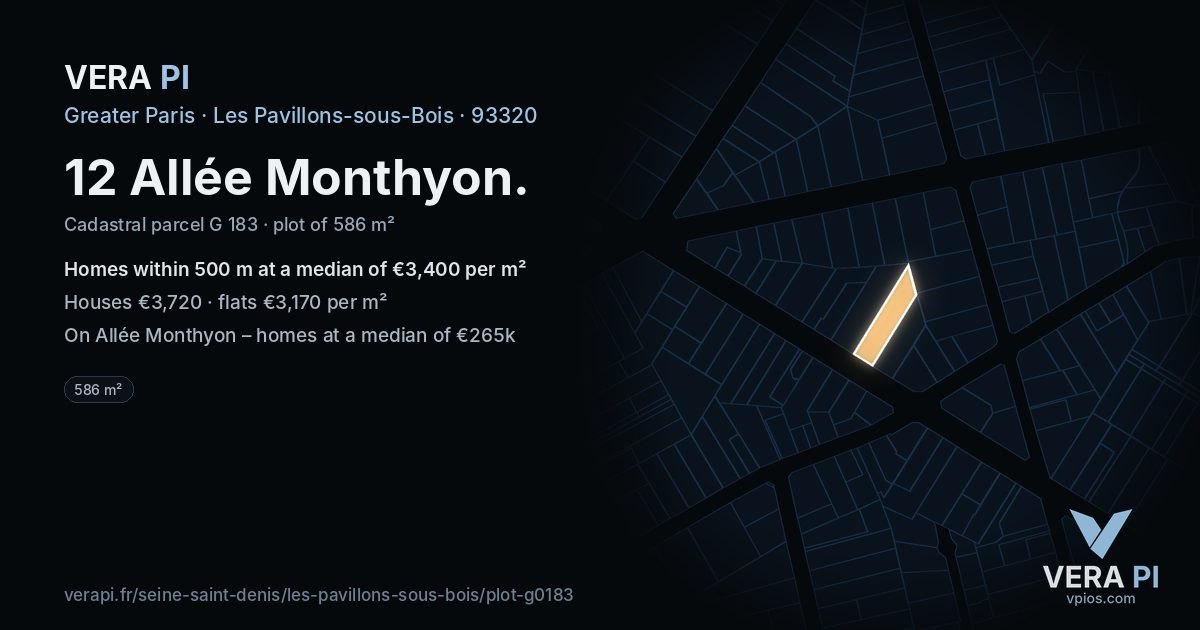 12 Allée Monthyon, Les Pavillons-sous-Bois at night – the plot lit, the parcels around coloured by the prices near them