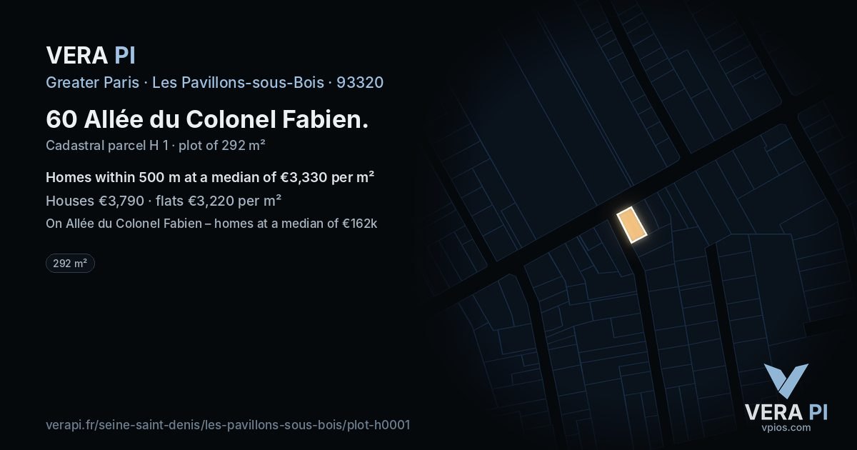 60 Allée du Colonel Fabien, Les Pavillons-sous-Bois at night – the plot lit, the parcels around coloured by the prices near them