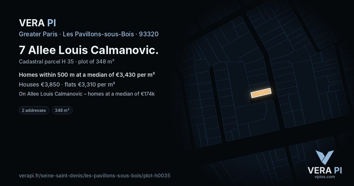 7 Allee Louis Calmanovic, Les Pavillons-sous-Bois at night – the plot lit, the parcels around coloured by the prices near them