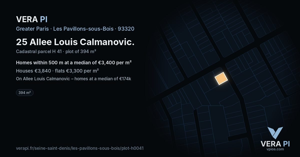 25 Allee Louis Calmanovic, Les Pavillons-sous-Bois at night – the plot lit, the parcels around coloured by the prices near them
