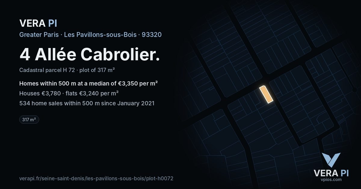 4 Allée Cabrolier, Les Pavillons-sous-Bois at night – the plot lit, the parcels around coloured by the prices near them