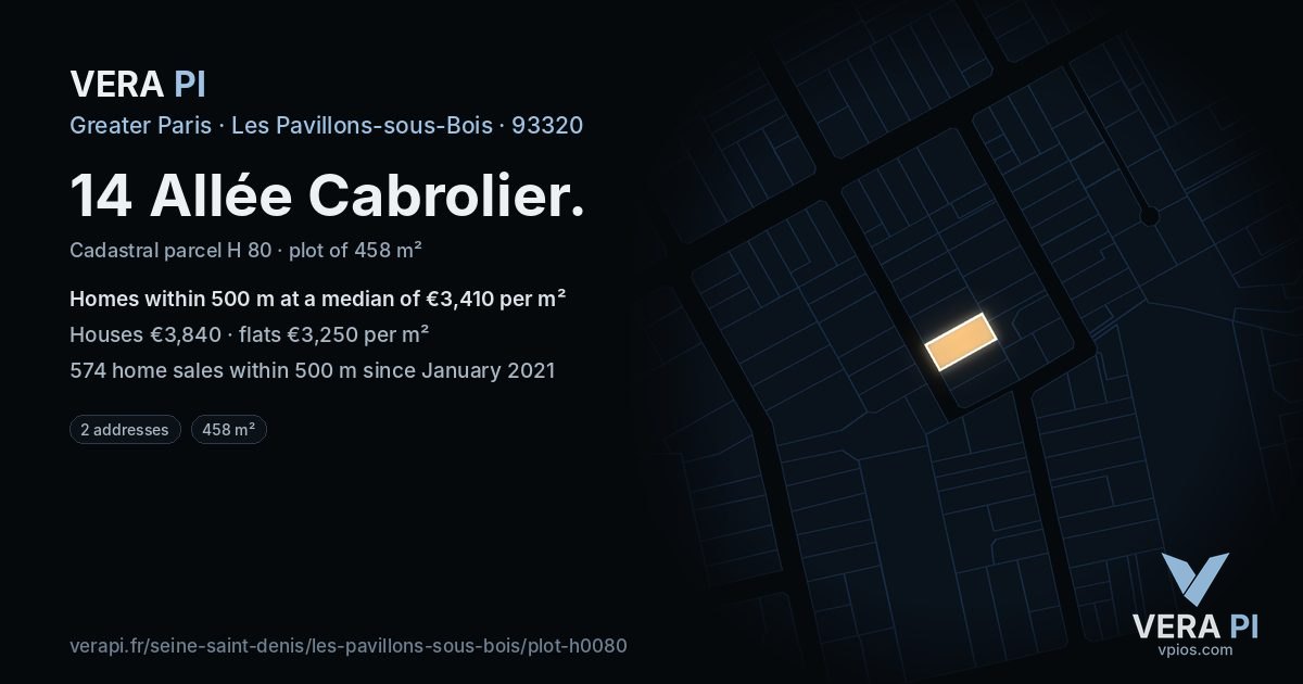 14 Allée Cabrolier, Les Pavillons-sous-Bois at night – the plot lit, the parcels around coloured by the prices near them