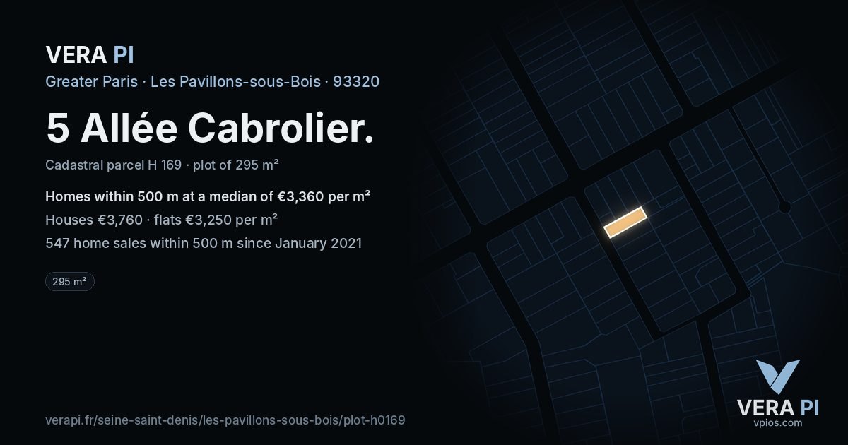 5 Allée Cabrolier, Les Pavillons-sous-Bois at night – the plot lit, the parcels around coloured by the prices near them