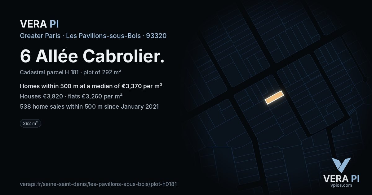 6 Allée Cabrolier, Les Pavillons-sous-Bois at night – the plot lit, the parcels around coloured by the prices near them