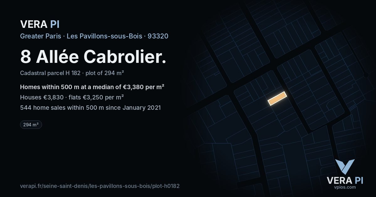 8 Allée Cabrolier, Les Pavillons-sous-Bois at night – the plot lit, the parcels around coloured by the prices near them