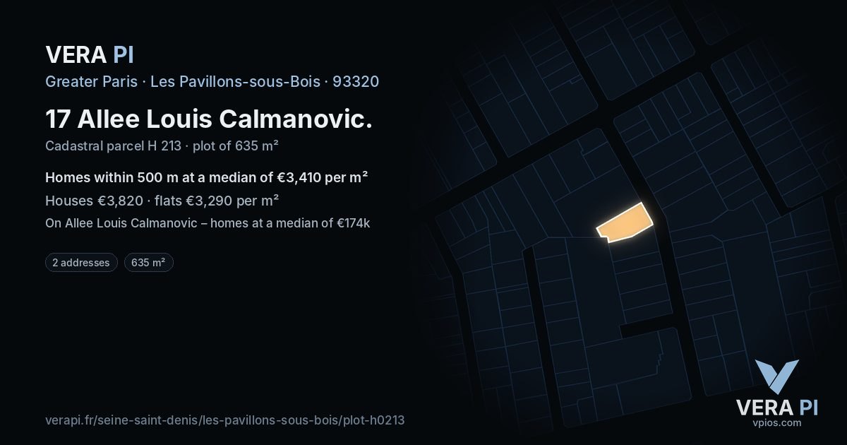 17 Allee Louis Calmanovic, Les Pavillons-sous-Bois at night – the plot lit, the parcels around coloured by the prices near them