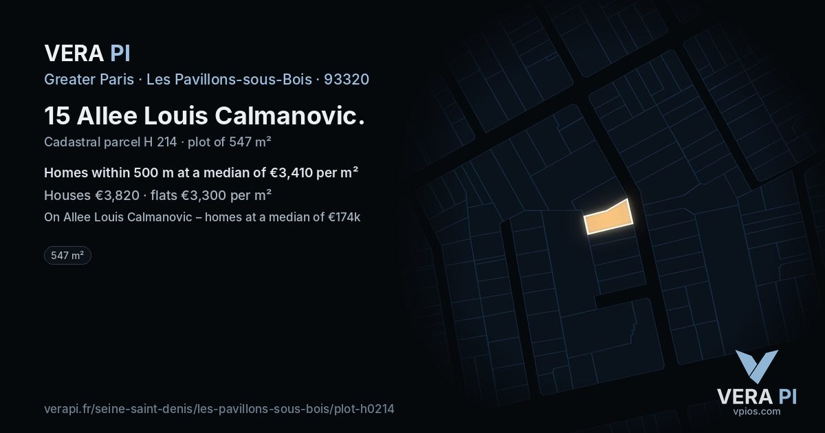 15 Allee Louis Calmanovic, Les Pavillons-sous-Bois at night – the plot lit, the parcels around coloured by the prices near them