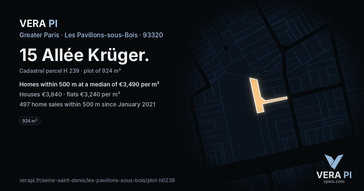 15 Allée Krüger, Les Pavillons-sous-Bois at night – the plot lit, the parcels around coloured by the prices near them