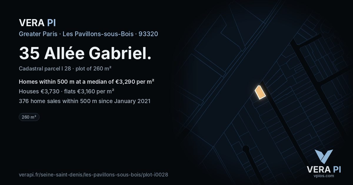 35 Allée Gabriel, Les Pavillons-sous-Bois at night – the plot lit, the parcels around coloured by the prices near them