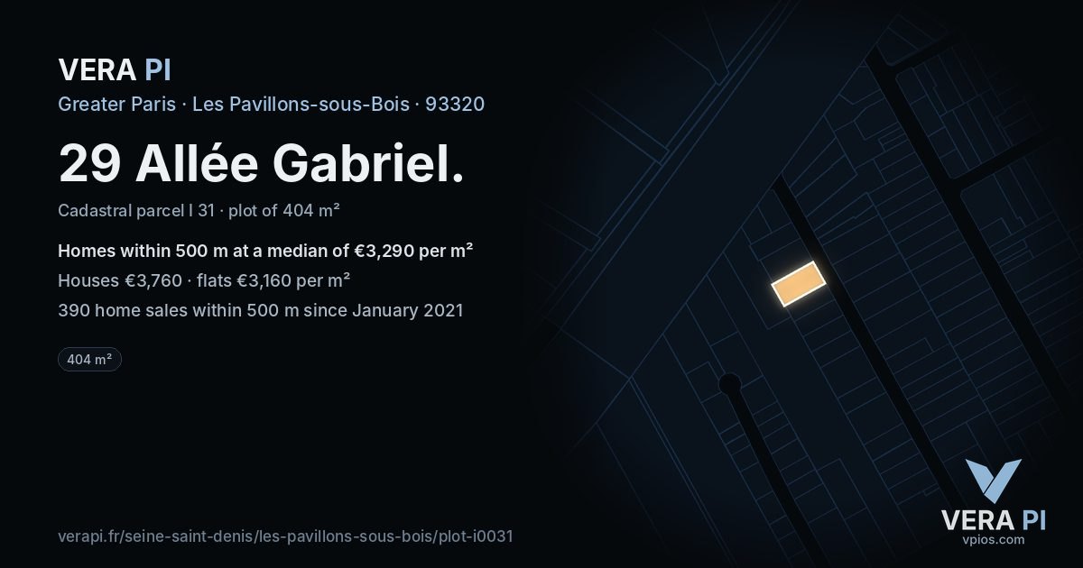 29 Allée Gabriel, Les Pavillons-sous-Bois at night – the plot lit, the parcels around coloured by the prices near them