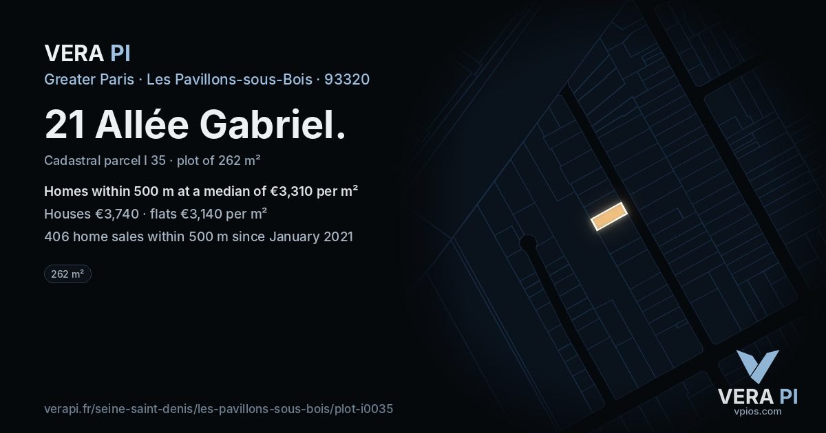 21 Allée Gabriel, Les Pavillons-sous-Bois at night – the plot lit, the parcels around coloured by the prices near them