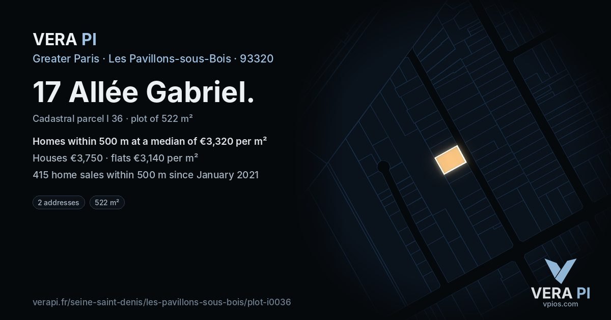 17 Allée Gabriel, Les Pavillons-sous-Bois at night – the plot lit, the parcels around coloured by the prices near them