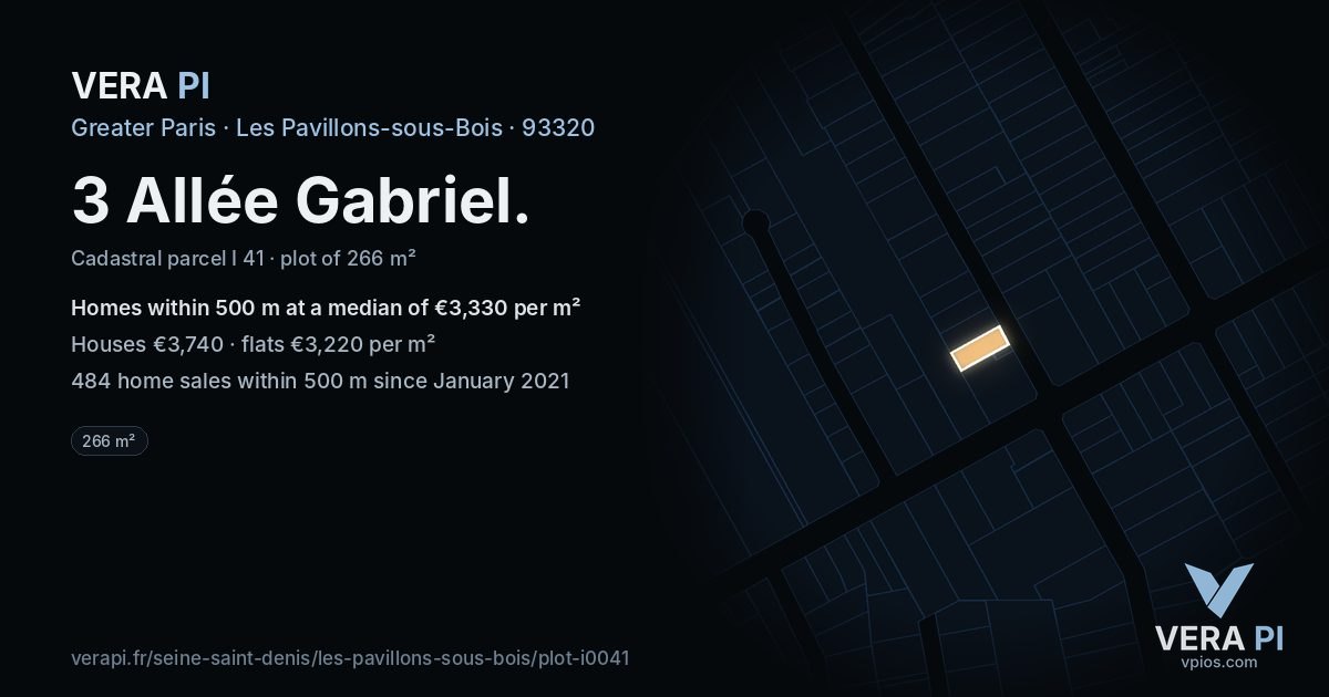 3 Allée Gabriel, Les Pavillons-sous-Bois at night – the plot lit, the parcels around coloured by the prices near them