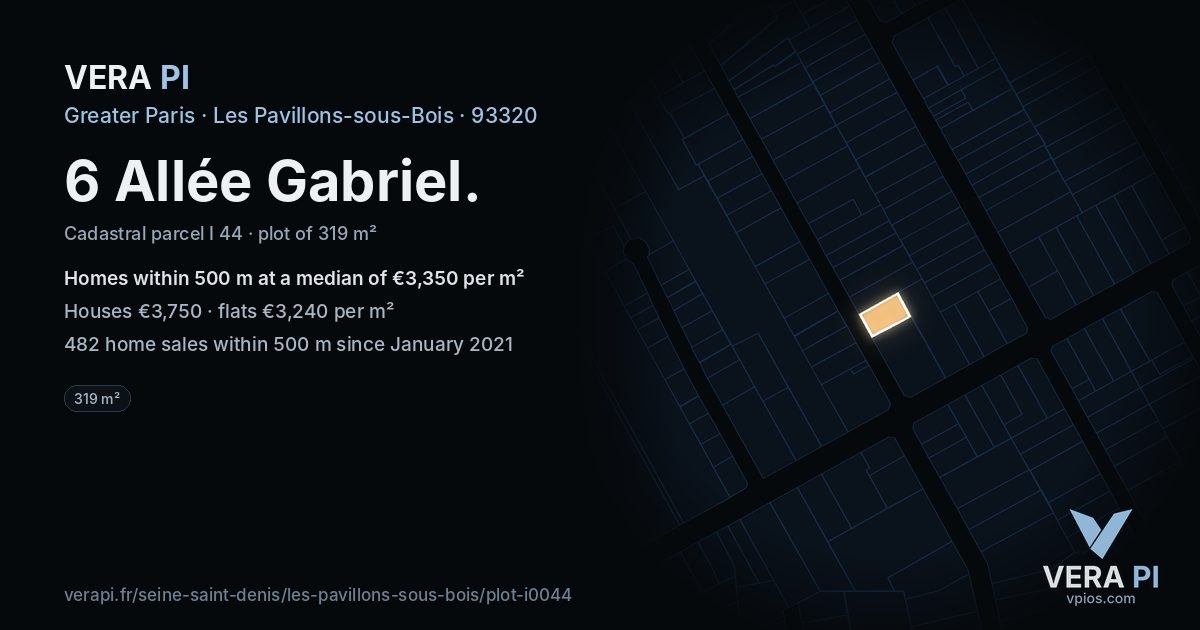 6 Allée Gabriel, Les Pavillons-sous-Bois at night – the plot lit, the parcels around coloured by the prices near them