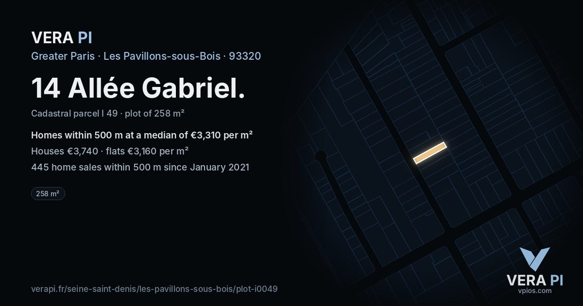 14 Allée Gabriel, Les Pavillons-sous-Bois at night – the plot lit, the parcels around coloured by the prices near them