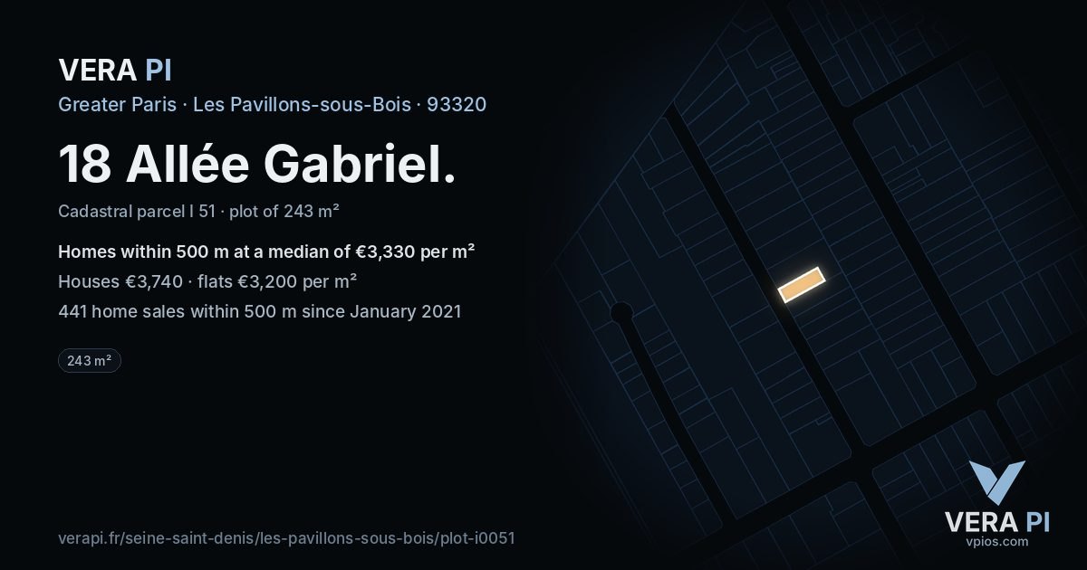 18 Allée Gabriel, Les Pavillons-sous-Bois at night – the plot lit, the parcels around coloured by the prices near them