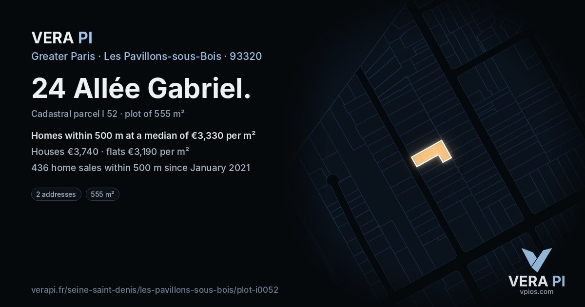 24 Allée Gabriel, Les Pavillons-sous-Bois at night – the plot lit, the parcels around coloured by the prices near them