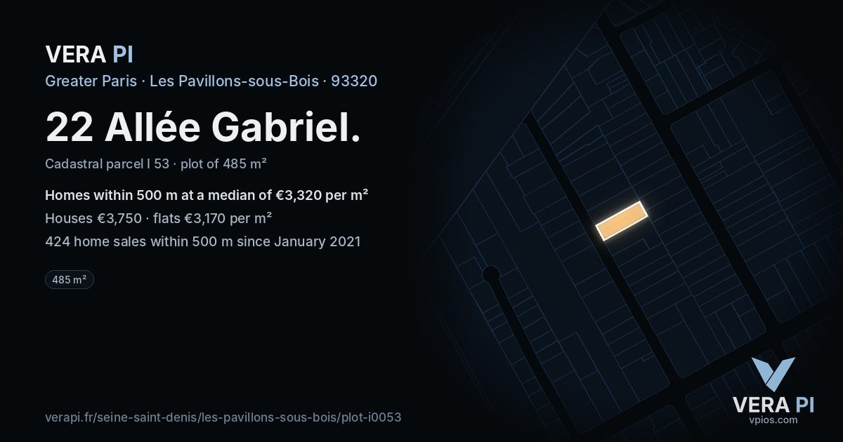 22 Allée Gabriel, Les Pavillons-sous-Bois at night – the plot lit, the parcels around coloured by the prices near them