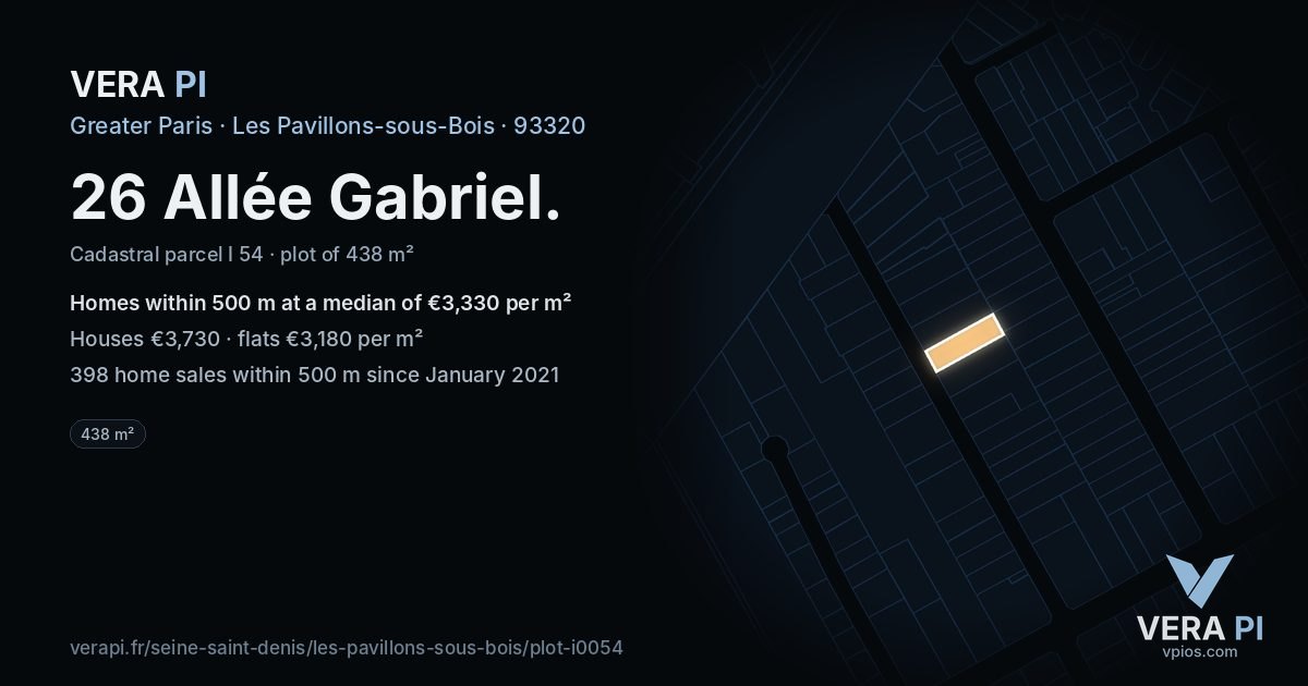 26 Allée Gabriel, Les Pavillons-sous-Bois at night – the plot lit, the parcels around coloured by the prices near them